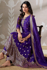 Indigo Purple Organza Banarasi Weave Anarkali Suit