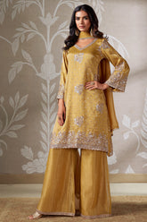 Golden Tissue Silk Sequinned Palazzo Suit