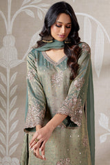 Green Tissue Silk Sequinned Palazzo Suit