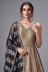 Golden and Silver Ombre Tissue Anarkali Suit with Sequin Zardosi Work