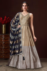 Golden and Silver Ombre Tissue Anarkali Suit with Sequin Zardosi Work