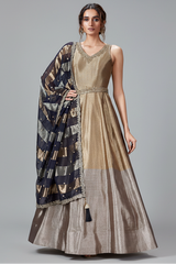 Golden and Silver Ombre Tissue Anarkali Suit with Sequin Zardosi Work