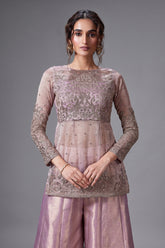Lilac Tissue Sequin Embroidered Top and Palazzo Set - red saree embroidered
