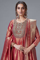 Pink Tissue Zardosi and Sequin Worked Anarkali Palazzo Suit