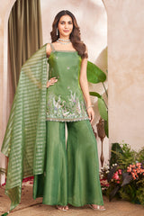 Green Tissue Cutdana and Embroidery Work Palazzo Suit