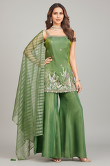 Green Tissue Cutdana and Embroidery Work Palazzo Suit