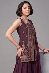 Dark Wine Georgette Woven Palazzo Suit