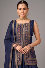 Blue Georgette Woven Palazzo Suit