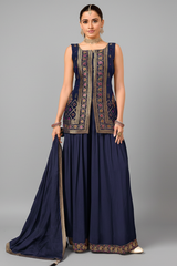 Blue Georgette Woven Palazzo Suit
