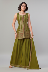 Green Gerogette Chinon Woven Palazzo Suit