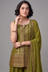Green Gerogette Chinon Woven Palazzo Suit