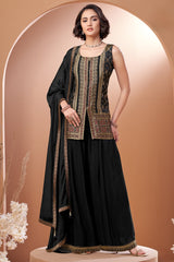 Black Gerogette Chinon Woven Palazzo Suit