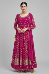 Pink Georgette Woven Anarkali Palazzo Suit - pink georgette saree