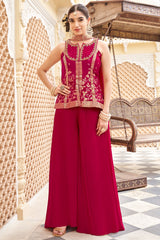 Pink Georgette Woven Palazzo Suit