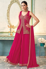 Pink Art Silk Woven Palazzo Suit with Sequin Cutdana Work