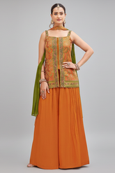 Orange Chinon Woven Palazzo Suit - orange saree