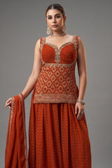 Orange Chinon Art Silk Woven Palazzo Suit