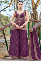Orchid Purple Chinon Art Silk Woven Palazzo Suit