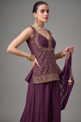 Orchid Purple Chinon Art Silk Woven Palazzo Suit