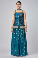 Blue Art Silk Woven Palazzo Suit - blue silk saree