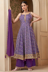 Purple and Multi Colored Leheriya Printed Anarkali Palazzo Suit