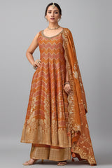 Orange Tissue Floral Woven Anakrali Palazzo Suit