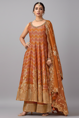 Orange Tissue Floral Woven Anakrali Palazzo Suit - orange saree