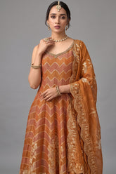 Orange Tissue Floral Woven Anakrali Palazzo Suit - orange saree