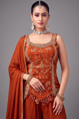 Orange Art Silk Woven Palazzo Suit - orange silk saree