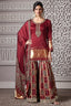 Maroon Gaji Silk Sharara Suit with Zardosi and Cutdana Work - maroon silk saree