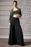 Black Crepe Satin Silk Palazzo Set with Mirror Adorned Jacket - black silk saree