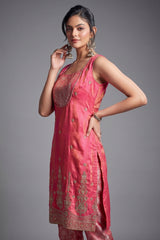 Blossom Pink Tissue Silk Sequins and Cutdana Worked Straight Cut Suit