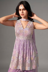Lilac Purple Tissue Silk Sequin Cutdana Worked Palazzo Suit