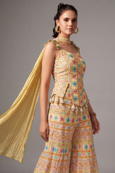 Light Yellow Georgette Embroidered Palazzo Suit - red georgette saree embroidered