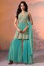 Aqua Green Tissue Silk Cutdana Worked Palazzo Suit - green silk saree