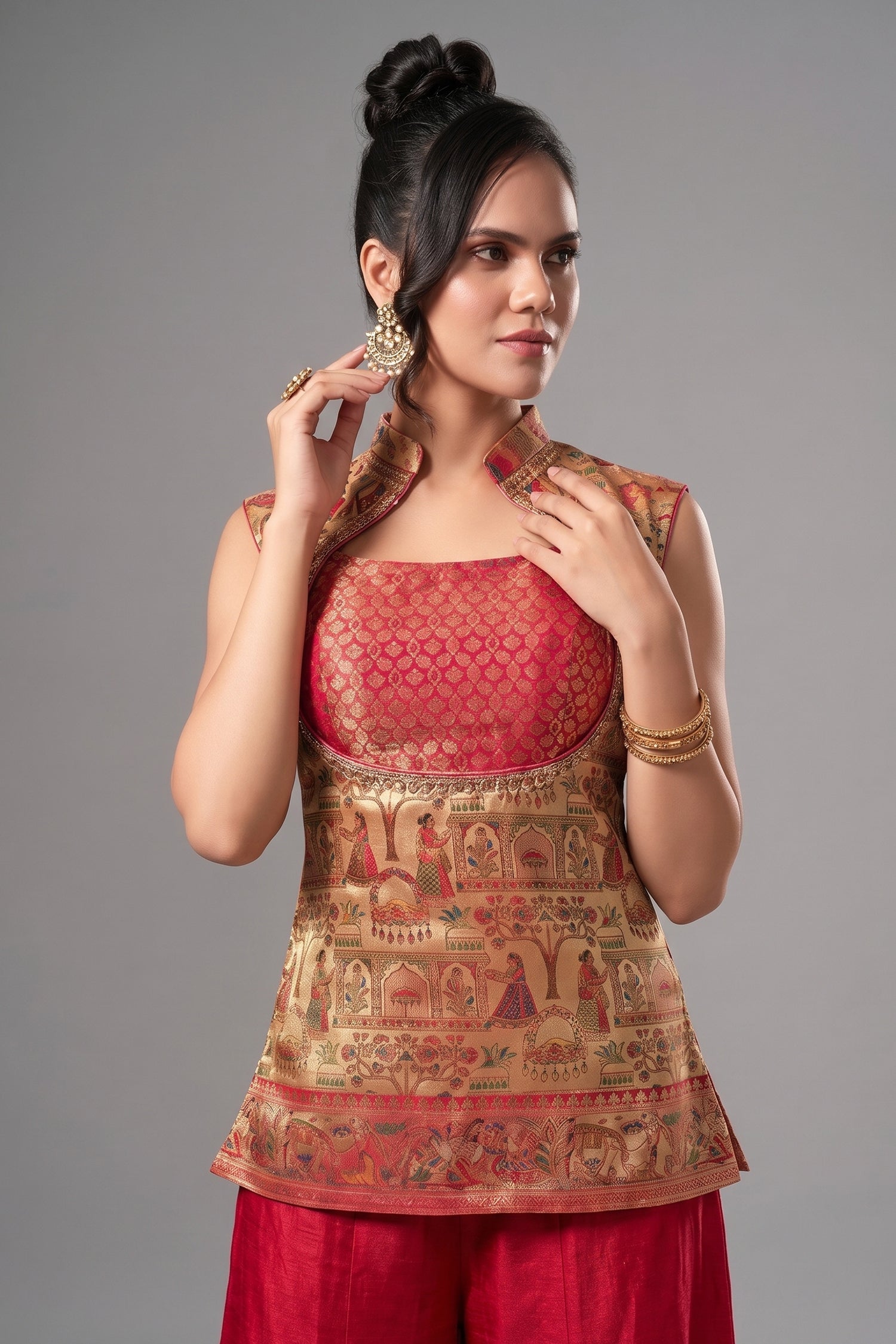 Beige Dola Silk Printed Straight Cut Palazzo Suit - beige silk saree