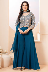 Rama Blue Georgette Sequin Embroidered Palazzo Suit - red georgette saree embroidered