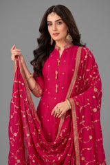 Pink Art Silk Sequins Embroidered Anarkali Suit - red silk saree embroidered