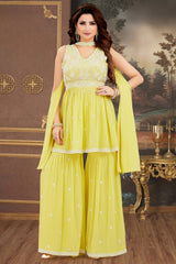 Light Yellow Georgette Embroidered Sharara Suit
