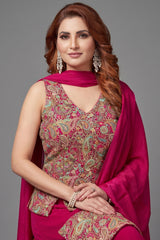 Pink Georgette Embroidered Palazzo Suit