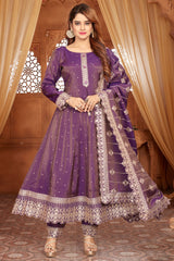 Purple Two Toned Tissue Sequin Embroidered Anarkali Suit
