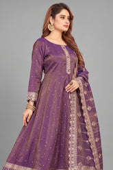 Purple Two Toned Tissue Sequin Embroidered Anarkali Suit - red saree embroidered