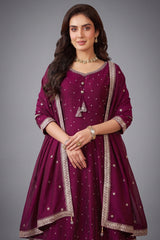 Magenta Art Silk Sequin Embroidery Anarkali Palazzo Suit - magenta silk saree embroidery