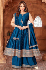 Rama Blue Art Silk Sequin Embroidery Anarkali Palazzo Suit