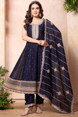 Blue Art Silk Sequin Embroidery Anarkali Suit