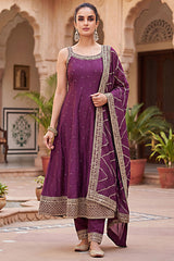 Magenta Art Silk Sequins Embroidery Worked Anarkali Suit