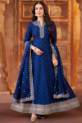 Navy Blue Art Silk Sequin Embroidery Worked Anarkali Suit
