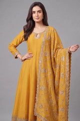 Yellow Art Silk Embroidered Anarkali Palazzo Suit