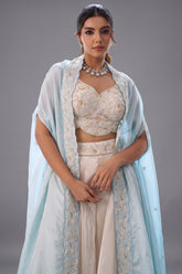 Close-up of beads embroidery on the Cream Viscose Cape Palazzo Set