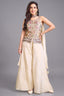 Ivory Cream Chinon Silk Palazzo Suit with Multi Color Floral Embroidery Neckline
